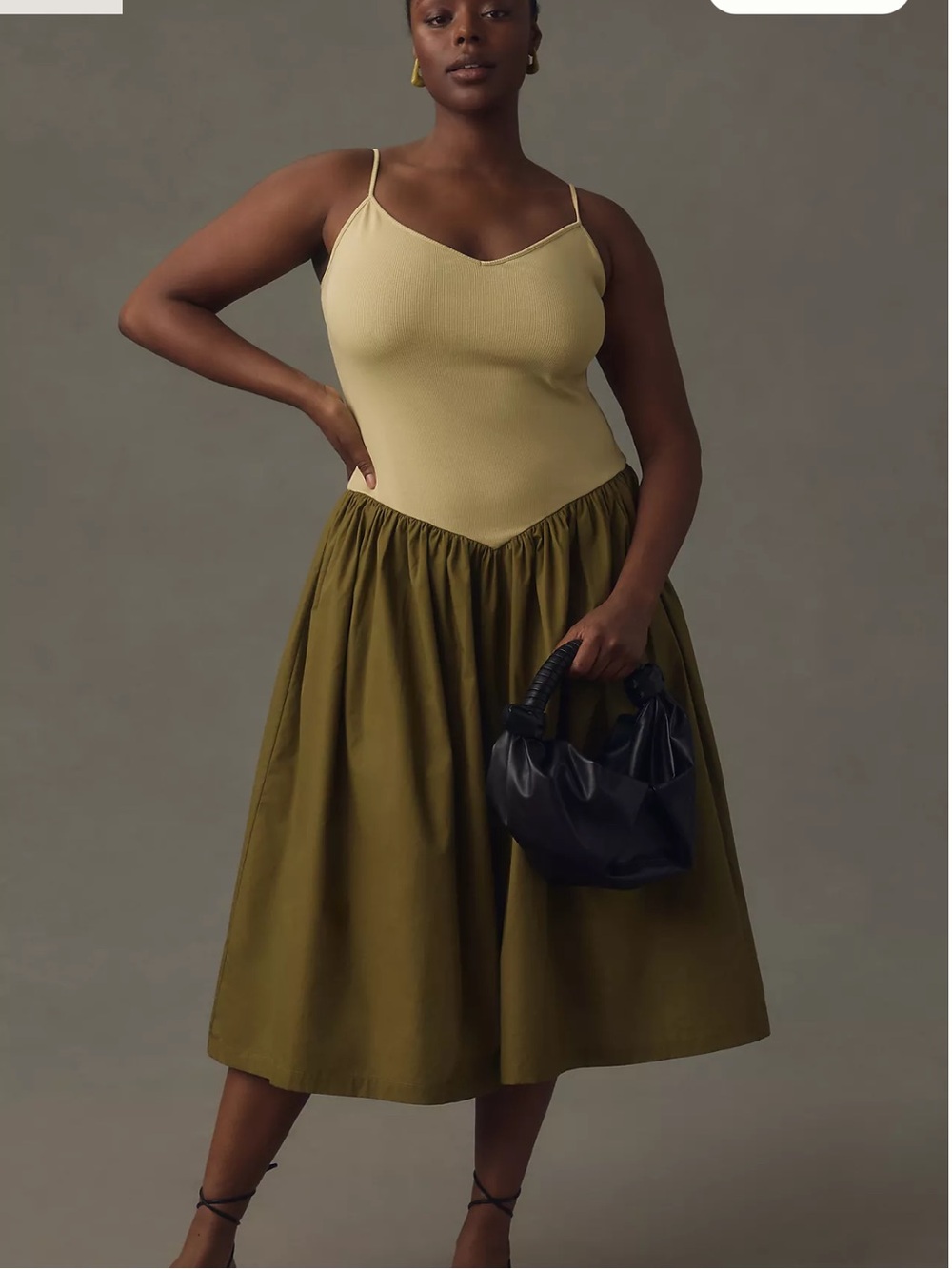 Anthropologie Mauve Sleeveless Ribbed Poplin Twofer Green Midi Dress
